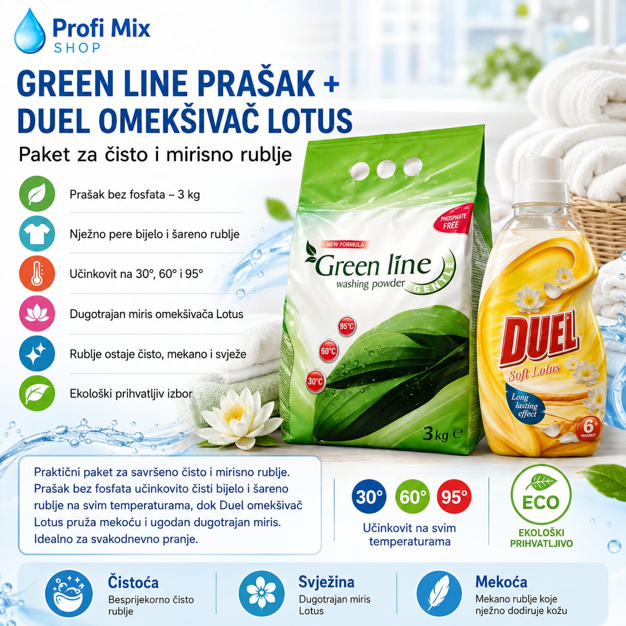 Green line prašak+ Duel omekšivač lotus