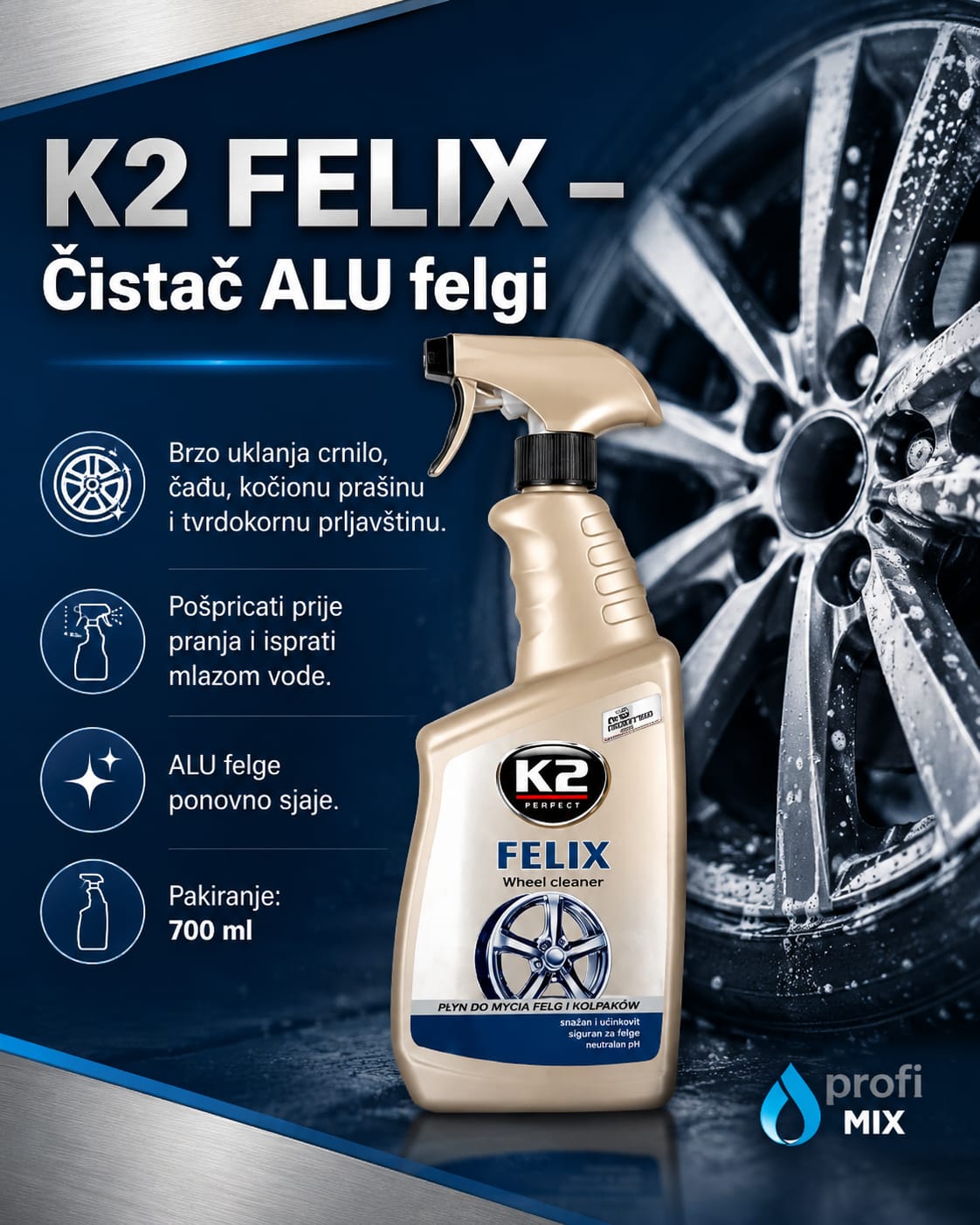 K2 FELIX - Čistač ALU felgi