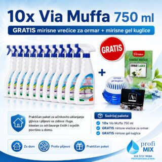 10x Via Muffa 750ml GRATIS mirisne vrećice za ormar + mirisne gel kuglice