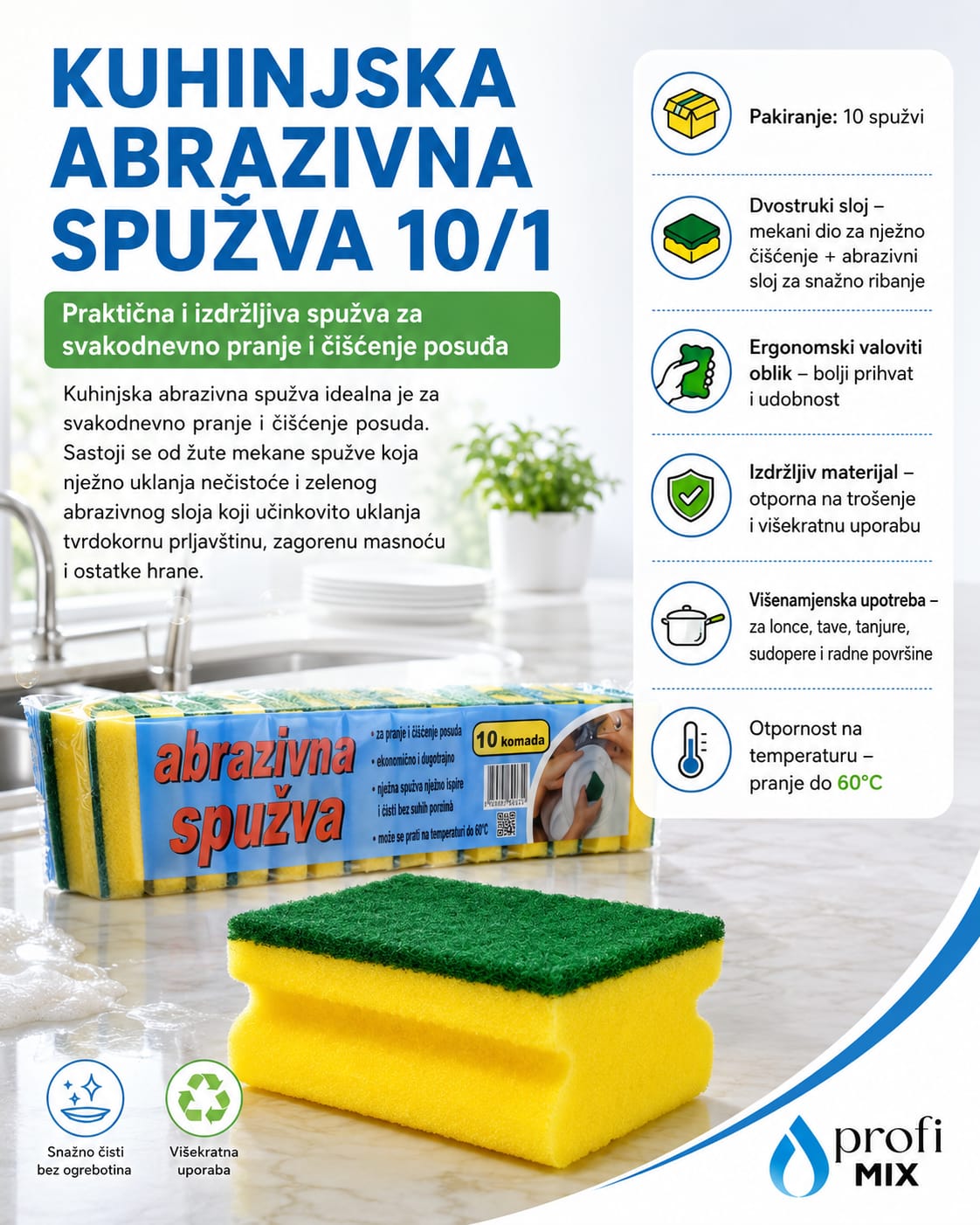Kuhinjska abrazivna spužva 10/1