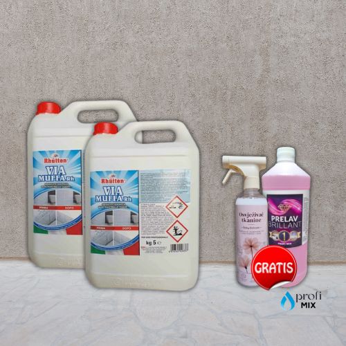 2x Kanister Via muffa 5l GRATIS Osvježivač tkanina baby delicate + Prelav 1l