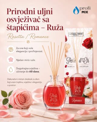 Prirodni uljni osvježivač sa štapićima - ruža