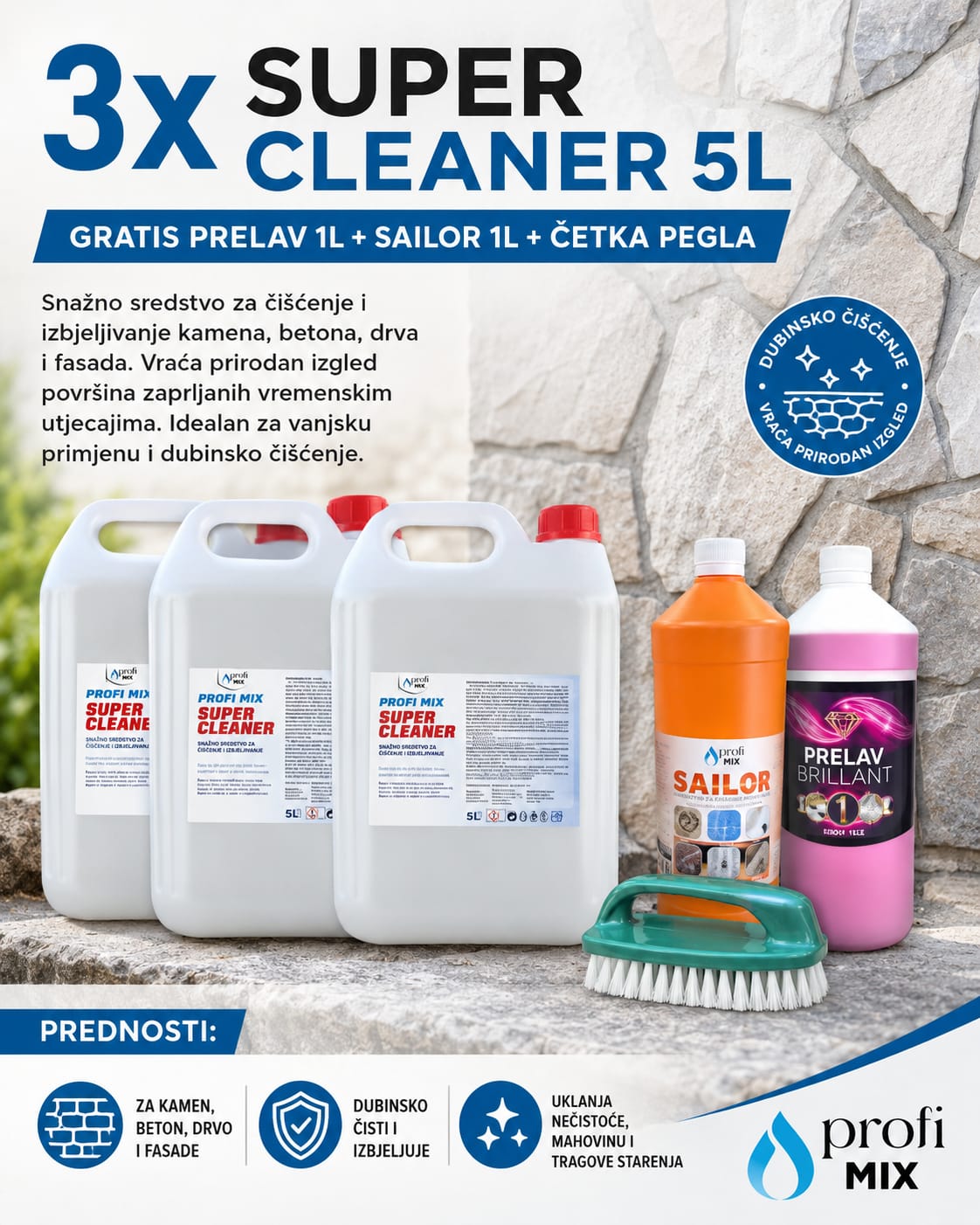 3x Super cleaner 5l GRATIS Prelav 1l + Sailor 1l + četka pegla