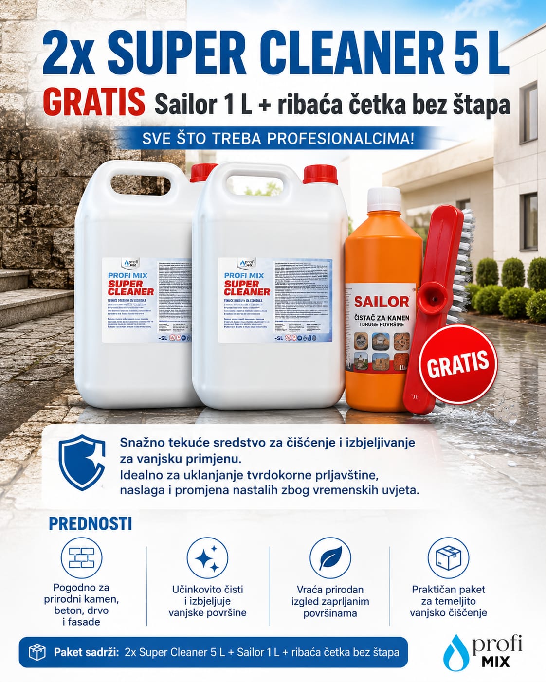 2x Super cleaner 5l GRATIS sailor 1l + ribača četka bez štapa