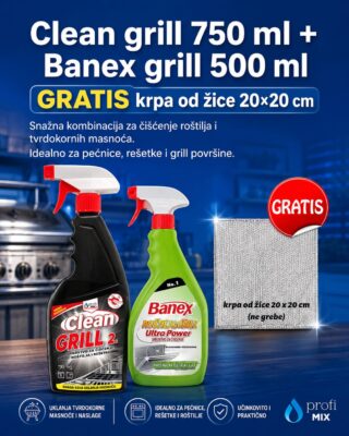 Clean grill 750ml + banex grill 500ml GRATIS krpa od žice 20x20 cm