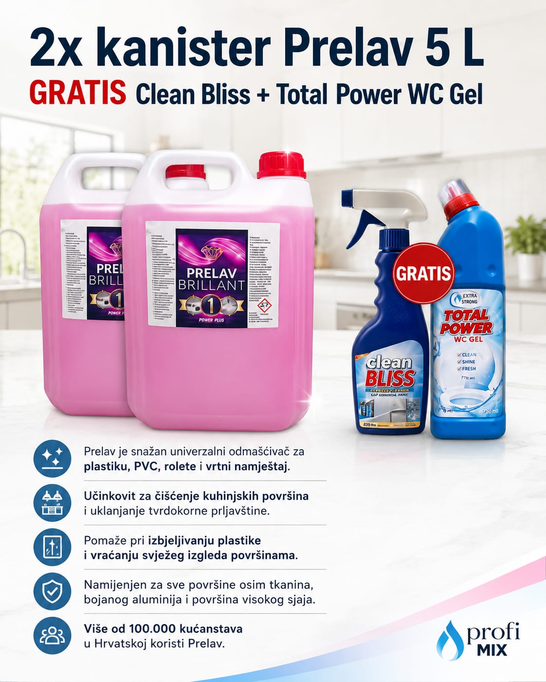 2x kanister prelav 5l GRATIS clean bliss + total power
