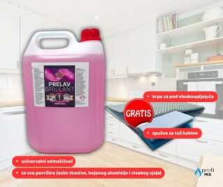 Kanister prelav 5l GRATIS krpa za pod visokoupijajuca + spuzva za tus kabine