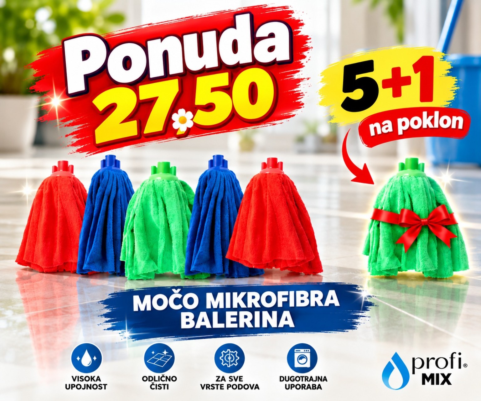 Močo mikrofibra Balerina, ponuda pet komada i jedan na poklon