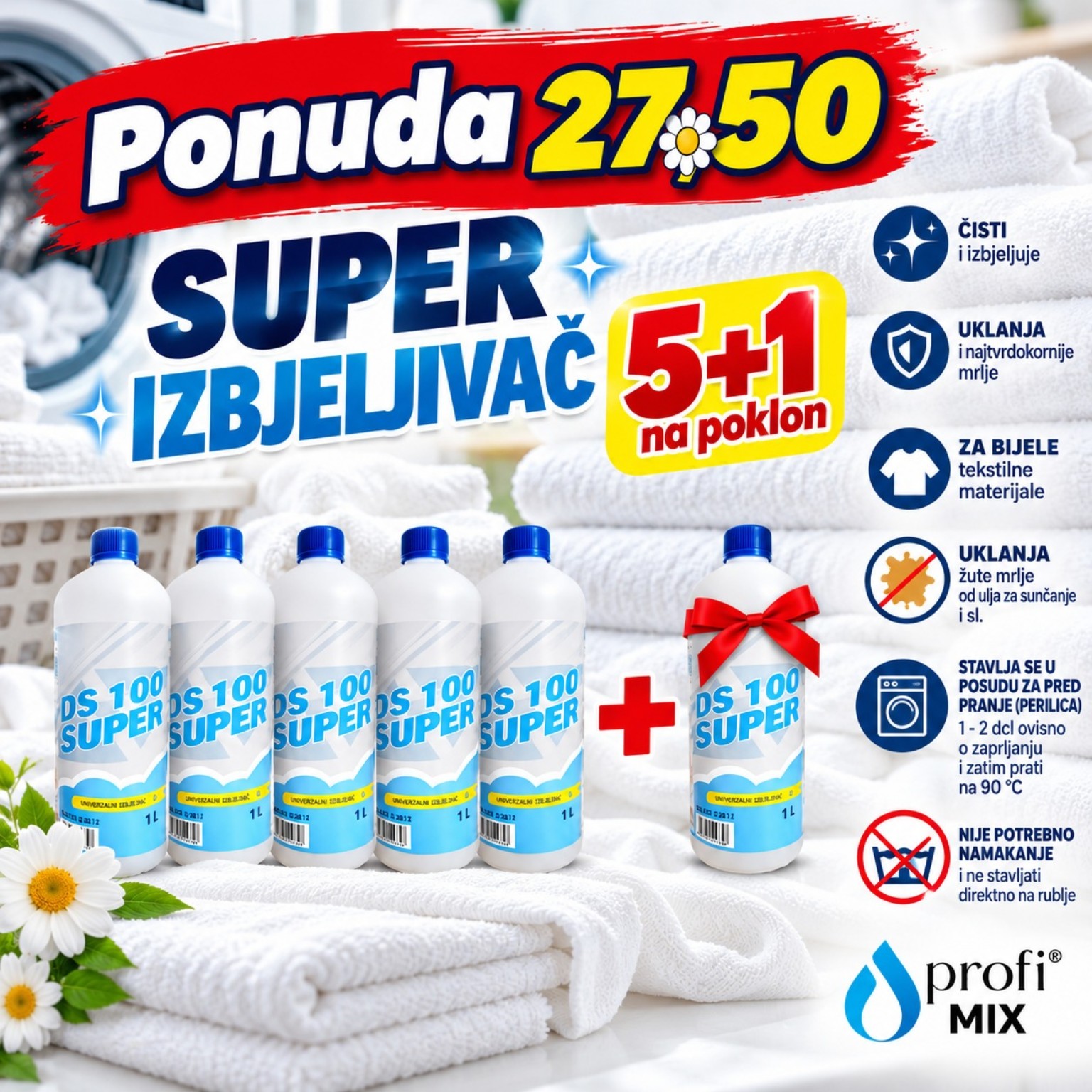 Super izbjeljivač 1 L – pet boca i jedna na poklon u ponudi 27,50 €
