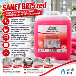 SANET BR75 red 10 l – Tana Professional koncentrat za čišćenje kupaonice, keramike i fuga