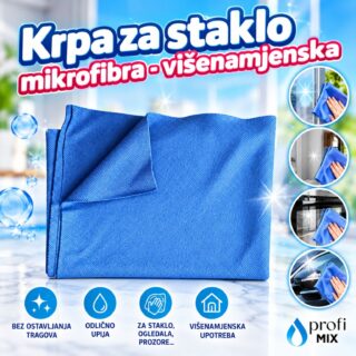 Plava višenamjenska krpa od mikrofibre za staklo, ogledala i prozore