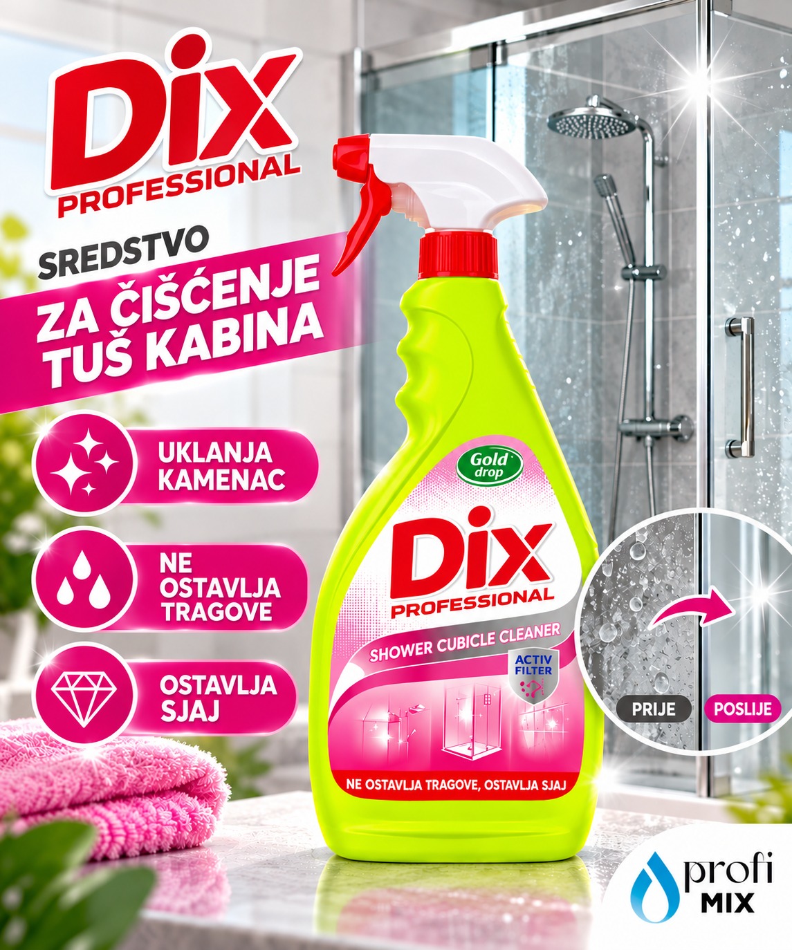DIX za tuš kabine 500 ml – sredstvo za uklanjanje kamenca i ostataka sapuna
