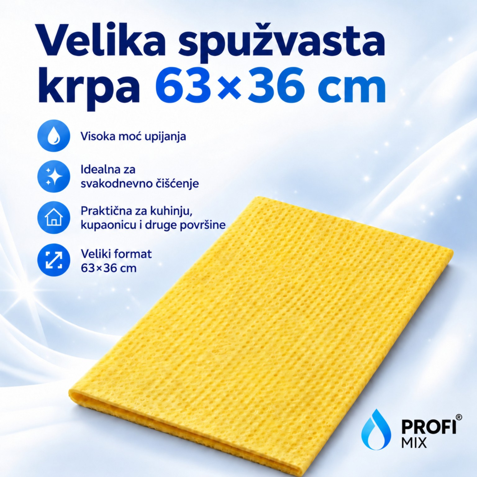 Velika žuta spužvasta krpa 63 × 36 cm – Profi Mix