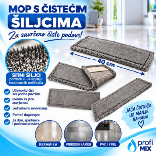 Mop sa čistećim šiljcima 40 cm – sivi nastavak za podove