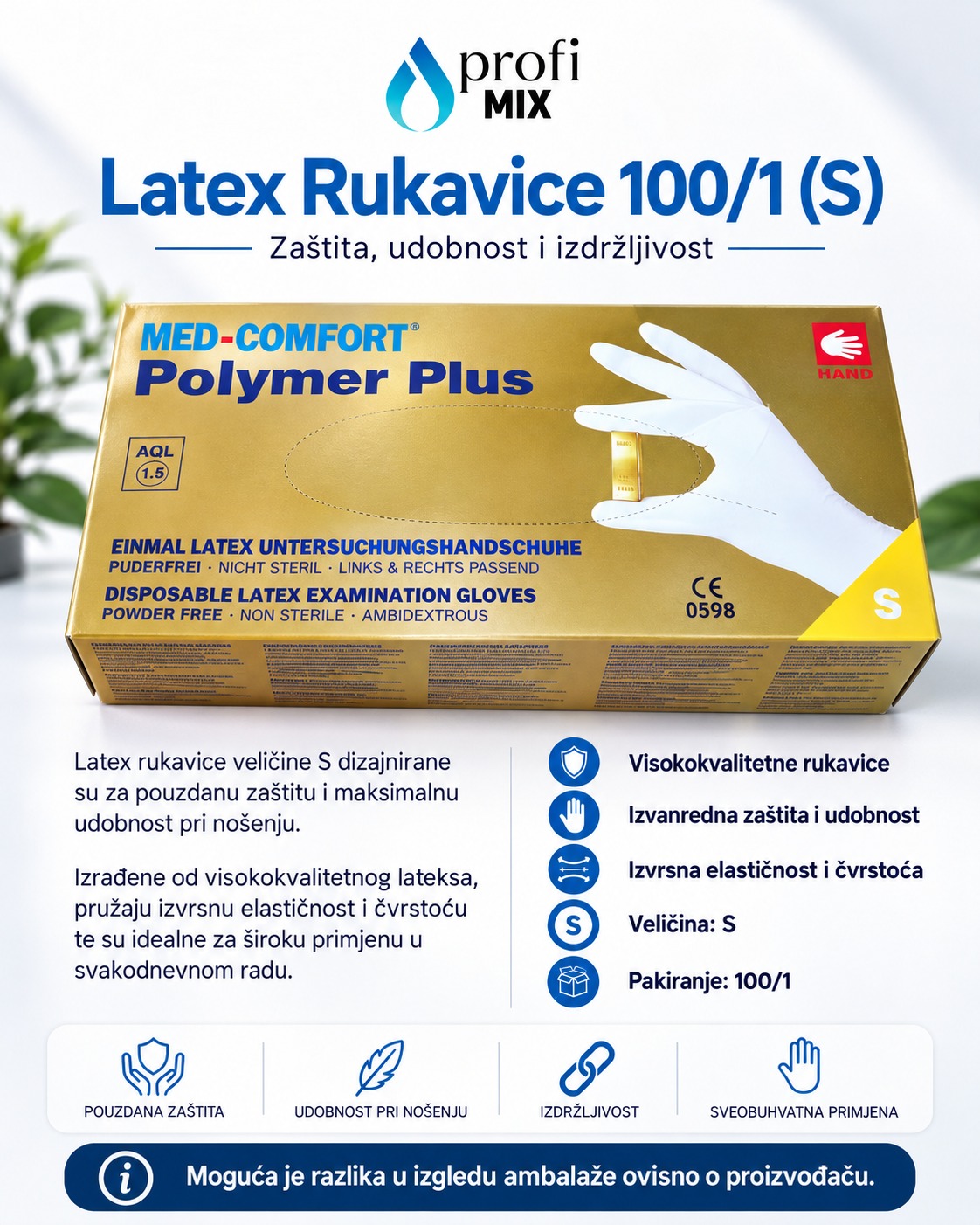 Latex rukavice S MED-COMFORT – 100/1