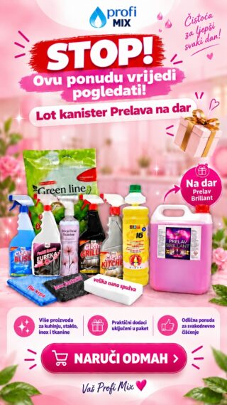 Lot kanister Prelava na dar – sredstva i pribor za čišćenje uz PRELAV BRILLANT 5 L