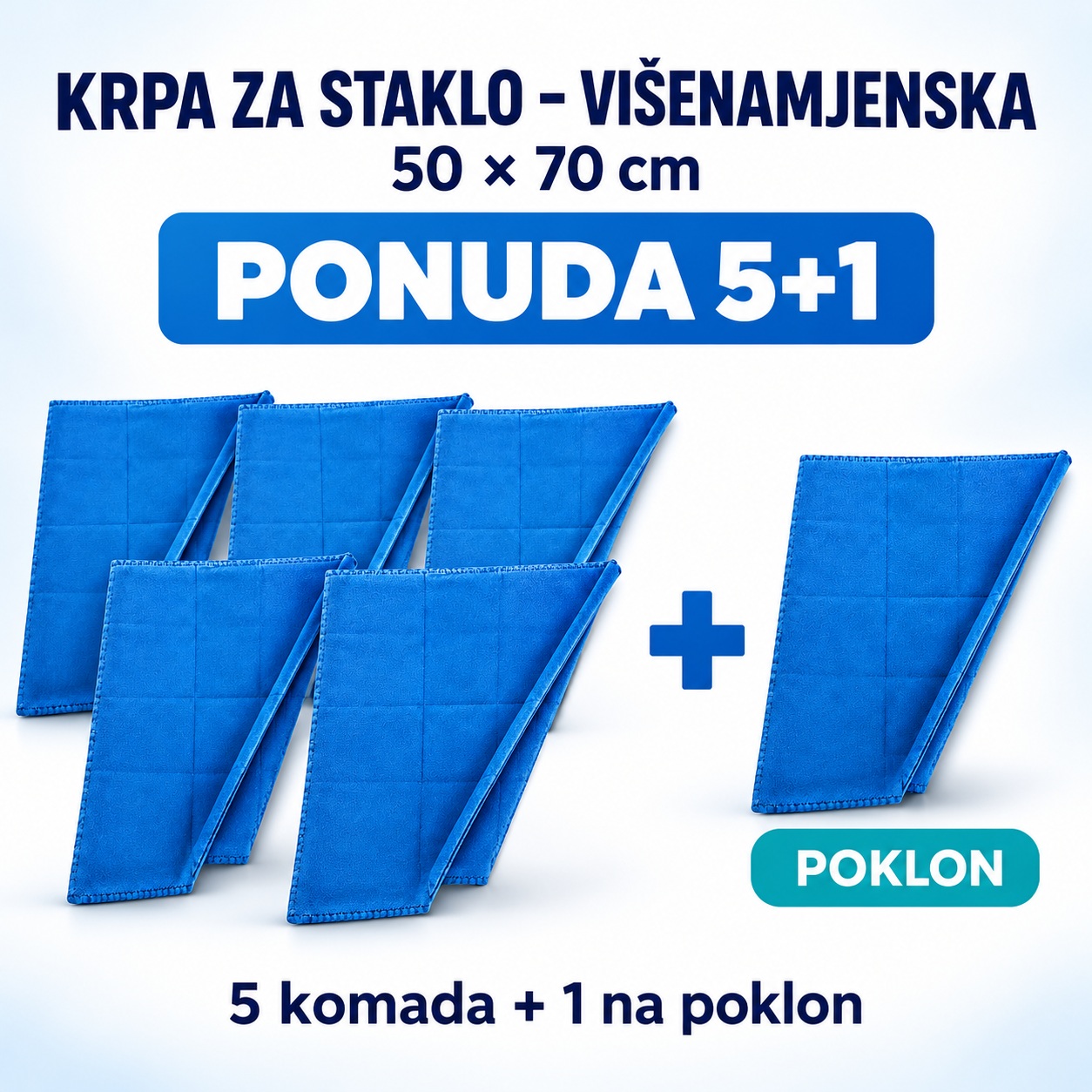 Pet višenamjenskih krpa za staklo i šesta ista krpa na poklon – ponuda 5+1