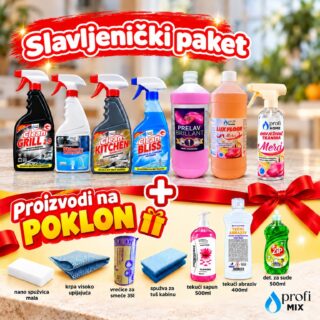 Slavljenički paket – sedam proizvoda Clean, Prelav Brillant i Merci uz sedam poklona za čišćenje doma